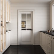 28" X 80" 6-Lite Clear Glass Interior Door Slab with 1-Panel, White Primed Shaker Door for Living Room Office, DIY Paintable w/o Hardware