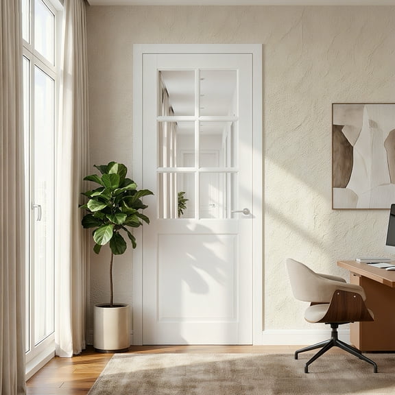 24" X 80" Clear Glass 6-Lite Prefinished Door Slab Solid Manufactured Wood Core Standard Door