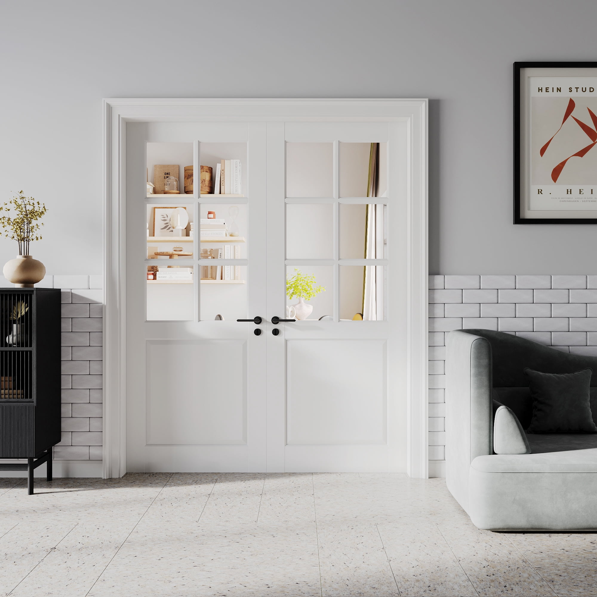 48" X 80" Clear Glass 6-Lite Prefinished Double Slab Door