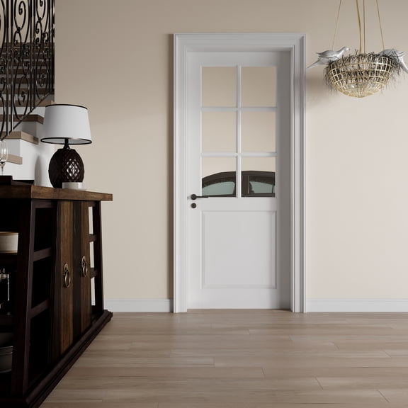 30" X 80" 6-Lite Clear Glass Interior Door Slab with 1-Panel, White Primed Shaker Door for Living Room Office, DIY Paintable w/o Hardware