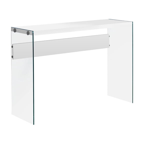 Clear Glass Accent Table With Glossy White Laminate, Suiting Living Rooms And Offices Narrow Tempered Laminate Top