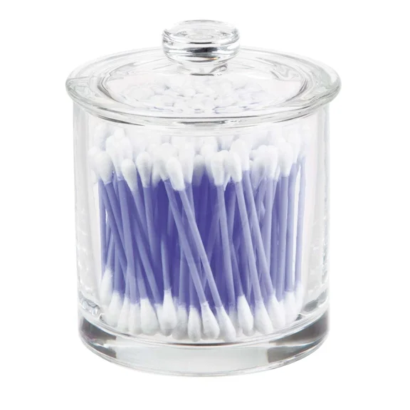 Clear Glass Apothecary Vanity Jar Small Bathroom Cosmetic Cotton Balls Swabs Pad
