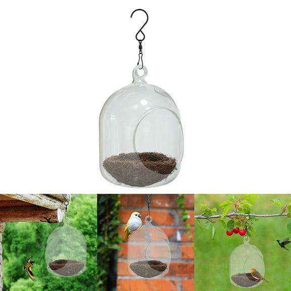 Transparent Glass Birdhouse Outdoor Garden for Wild Birds Observation and Decoration