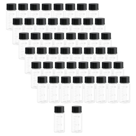Clear Glass Bottles Vial with Scale Clear Liquid Sampling Sample Screw Cap Empty Lab Vials Black Plastic Cap 10ml Pack of 50