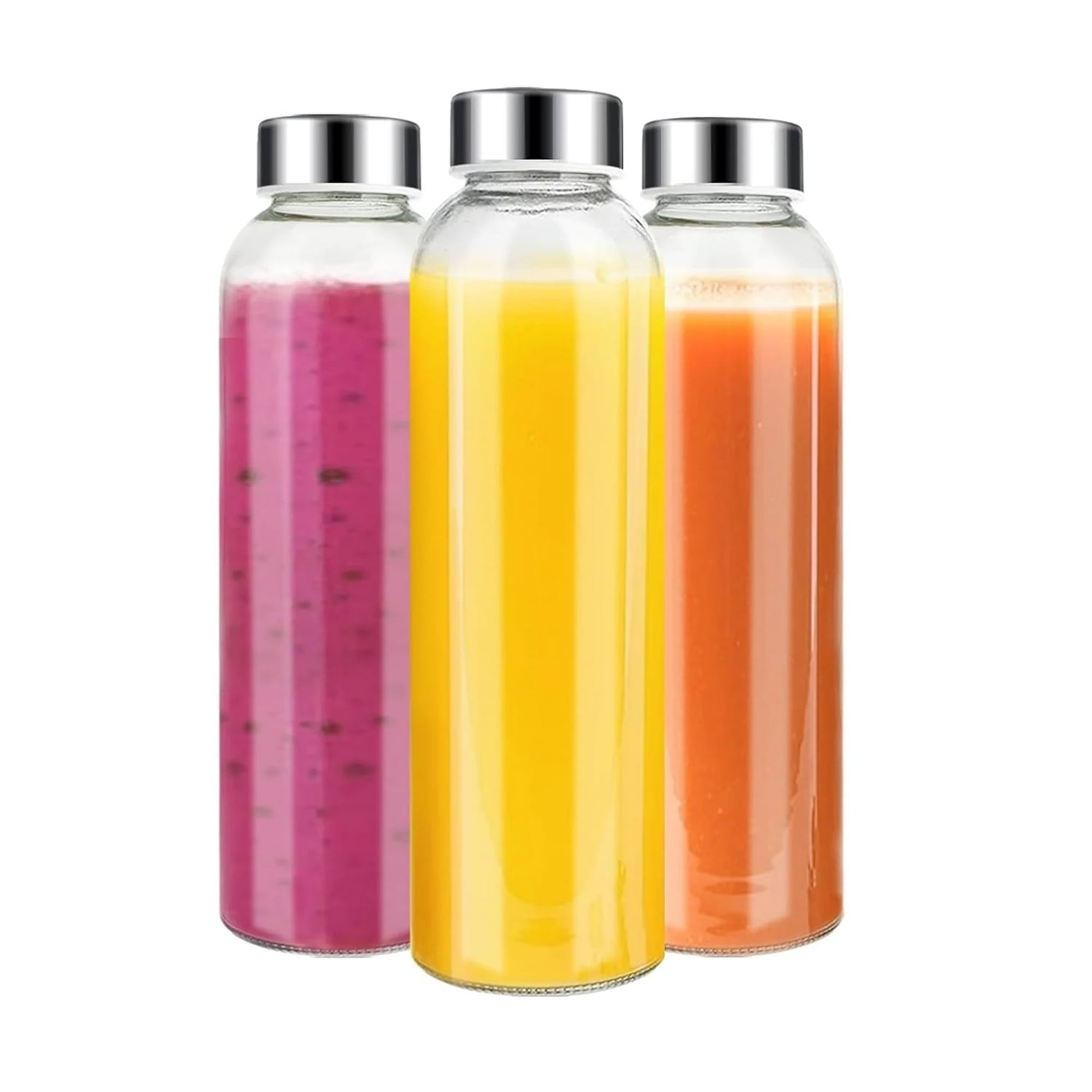 FacoFaco Set of 3 Clear Reusable 18 oz Glass Bottles with Lids for ...