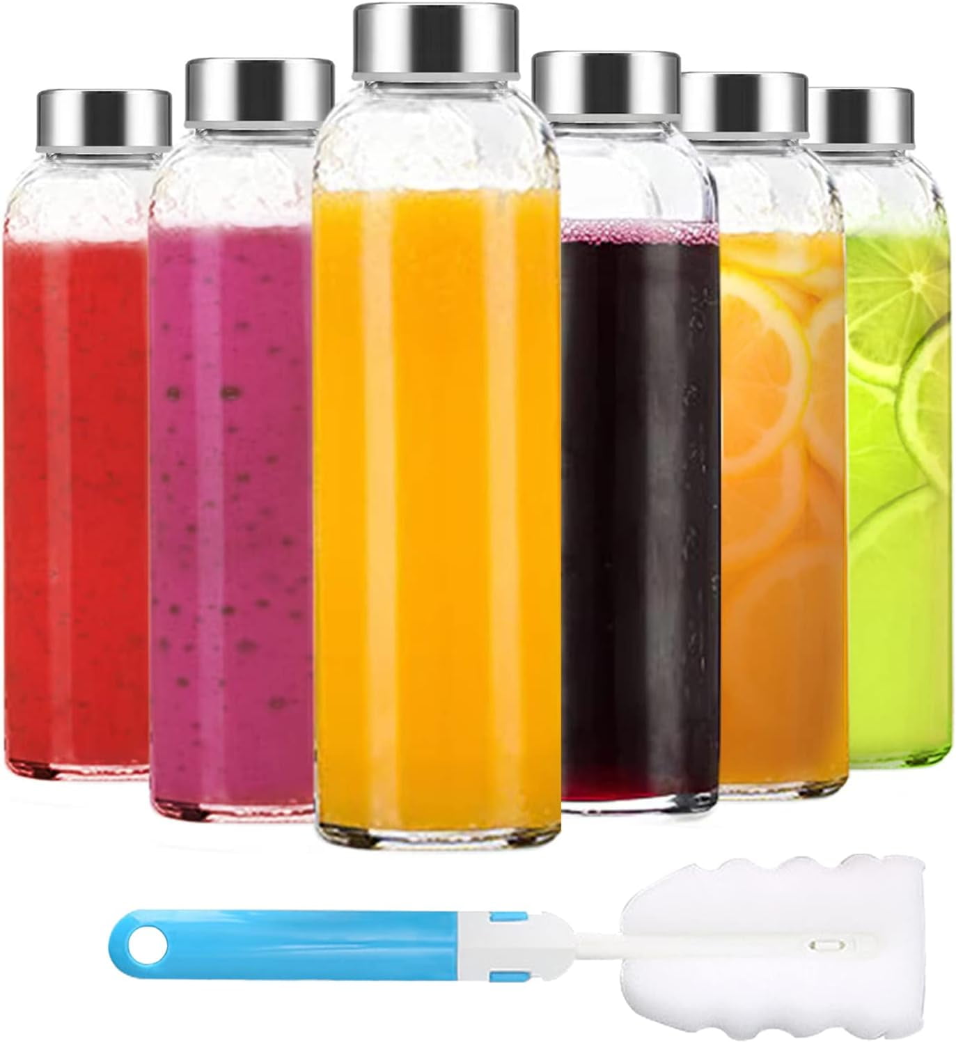 Clear Glass Bottles with Lids 18 oz, Reusable Glass Water Bottles with ...