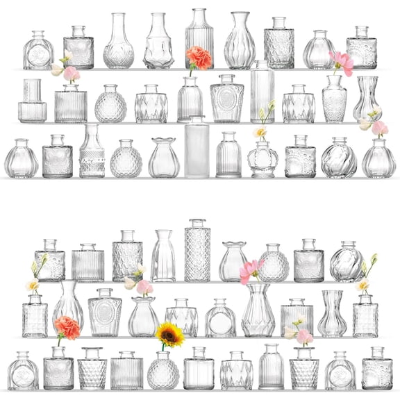 Clear Glass Bud Vases Set of 60 | Small Vintage Bulk Vases for Wedding Centerpieces, Party Decor & Home Accents