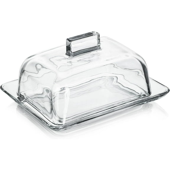 Clear Glass Butter Dish with Cover for Countertop, Large Square Crystal Butter Dish with Lid and Wide Handle for Fridge Kitchen