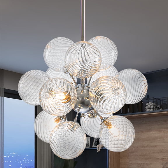 Clear Glass Chandelier 16" Modern Bubble Ball Ceiling Light Fixture 4-Light for Foyer, Kitchen, Dining Room