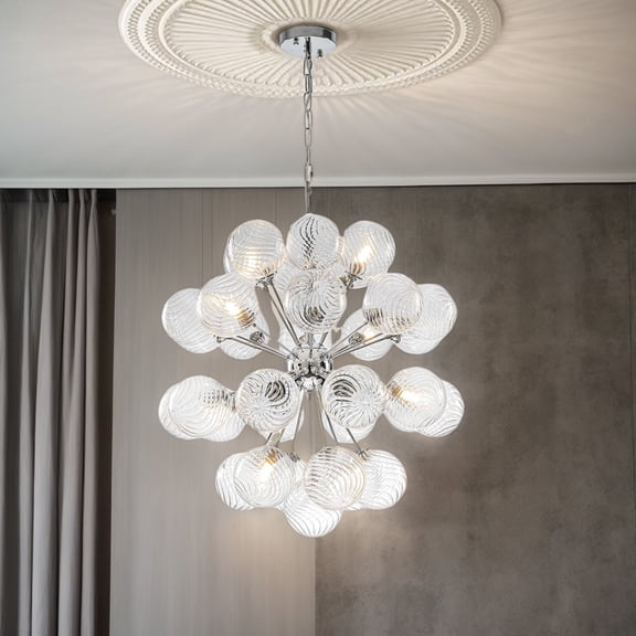Clear Glass Chandelier 24" Modern Bubble Ball Ceiling Light Fixture 8-Light for Foyer, Kitchen, Dining Room