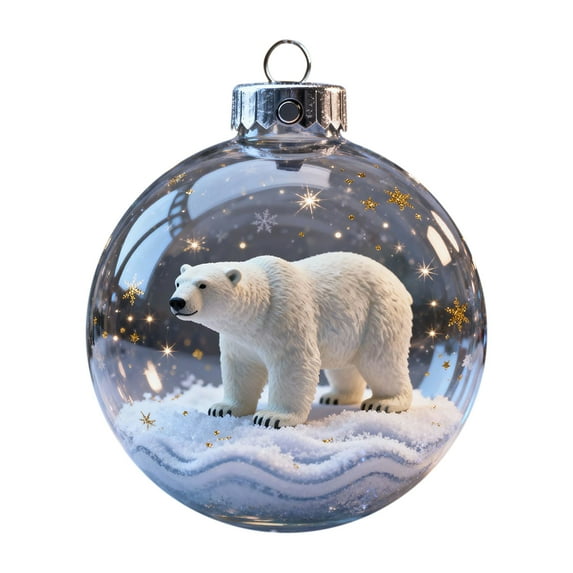 Clear Glass Christmas Balls with Exquisite Hanging Loop,Snowflake Christmas Ball Ornaments with Sparkling Glitter,Animal Themed Christmas Tree Decorations for Holiday Home Christmas Decor-Polar Bear