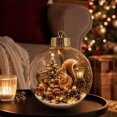 thumbnail image 1 of Clear Glass Christmas Ornament Ball with Squirrel, Mini Tree Scene Inside, Gold Crown Hanging Tree Decoration, 3.2x3.2 Inch, 1 Count, 1 of 7
