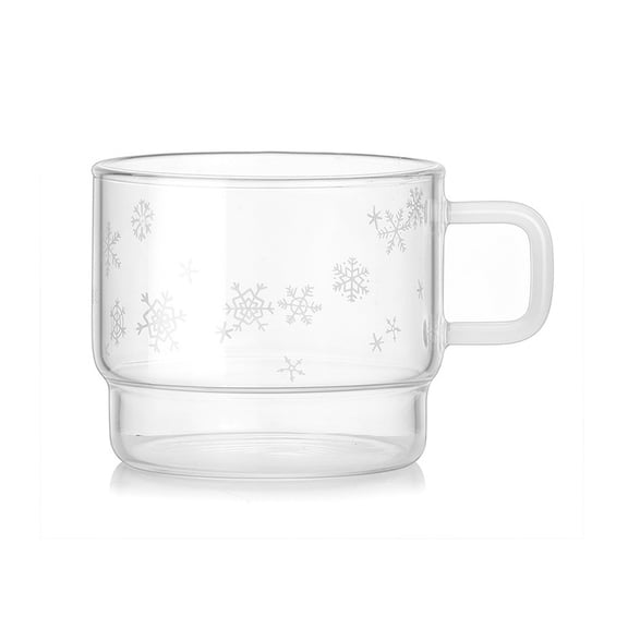 Clear Glass Coffee Mug with Handle Snowflake Milk Juice Cups Xmas Drinking Glasses, 250ml