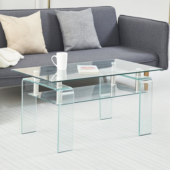 Clear Glass Coffee Table with Geometric Design Ideal for Multiple Places like Office and Guest Room with Fast Assembly