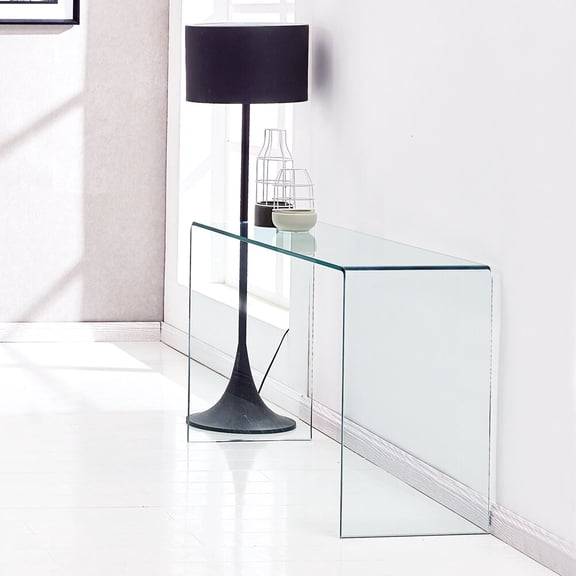 Clear Glass Console Table with Rounded Edges, Tempered Glass Sofa Table for Living Room or Entryway, Sturdy and Scratch-Resistant Surface