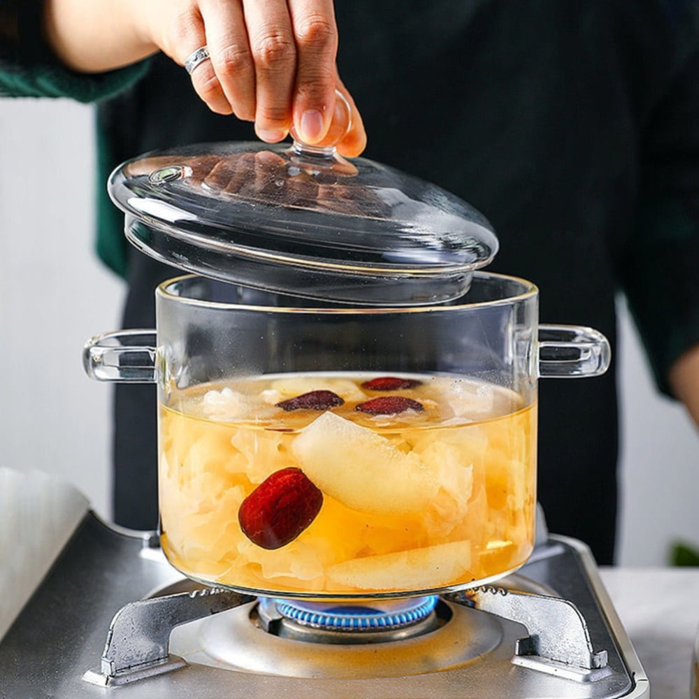 Clear Glass Cooking Stovetop Pots Thicker and Heavier Upgraded Glass Pot for Use on Open Flames and GAS Stovetops 1900ml