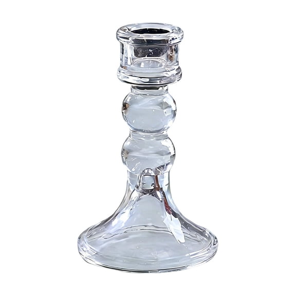 Clear Glass Crystal Candlestick – 5.1” Decorative Candle Holder for Taper Candles, Elegant Wedding Centerpiece, Tabletop Decoration for Dinners, Parties & Holidays