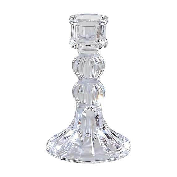 Clear Glass Crystal Candlestick – 5.1” Decorative Candle Holder for Taper Candles, Elegant Wedding Centerpiece, Tabletop Decoration for Dinners, Parties & Holidays
