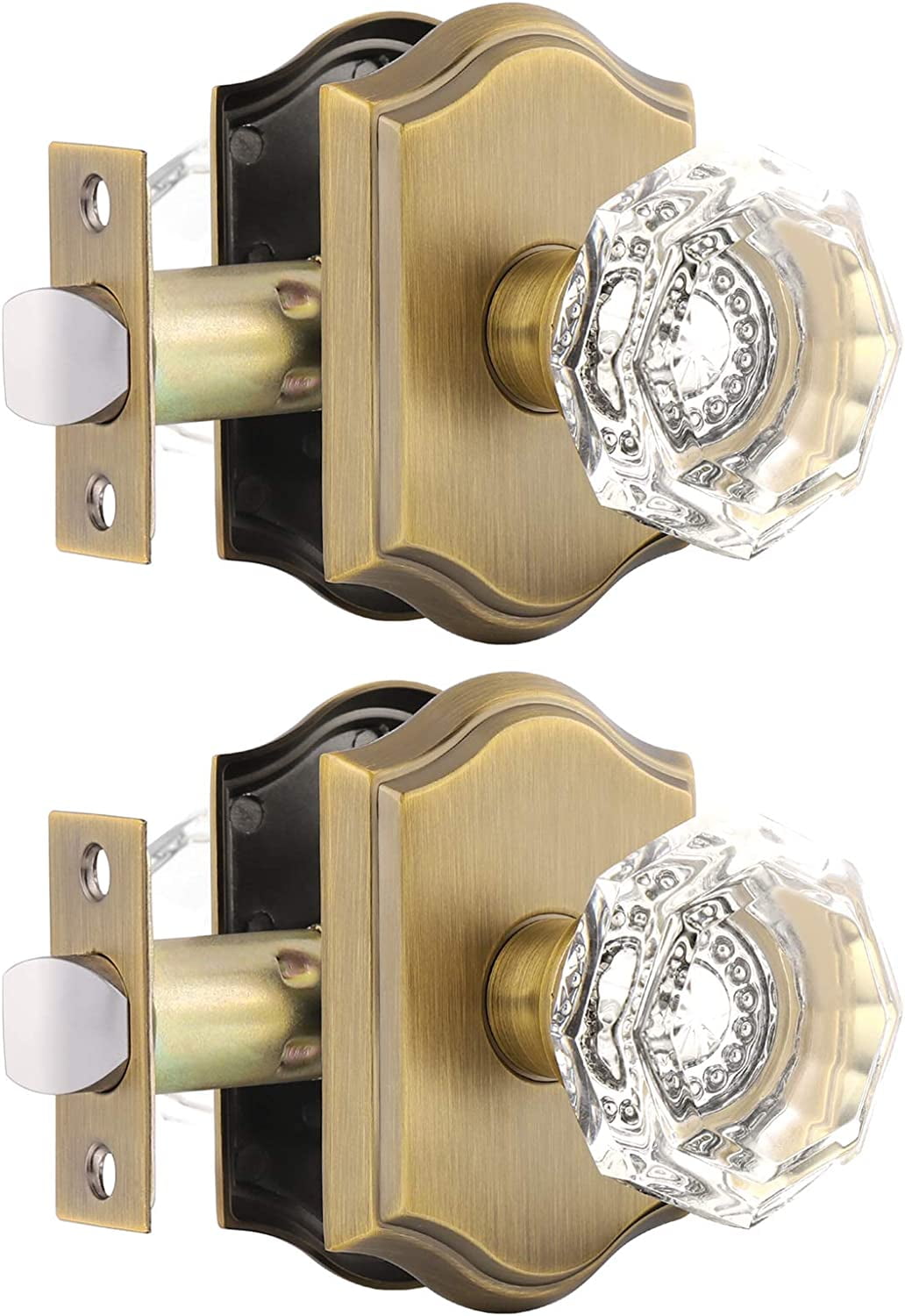 Black Crystal Door Knob - Passage Knob For Hall & Closet Doors, Matte Black Zinc Alloy, Adjustable Latch