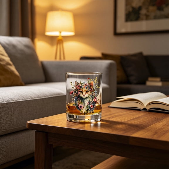 Clear Glass Cup - Cute Cat Illustrated Transparent Drinking Tumbler, Iced Coffee Glass for Water, Tea, Gift for Cat Lovers