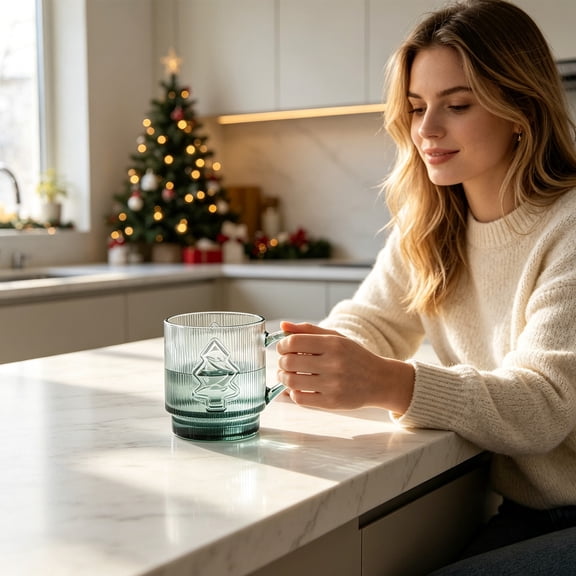 Clear Glass Cup With Christmas Design 320ml Heat-Resistant Embossed Snowflake For Coffee Or Milk