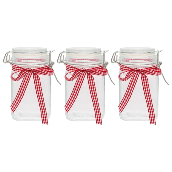 Clear Glass Decorative Mason Jar Storage Set with Square Clip Top, 3 Pack