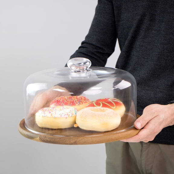 Clear Glass Dessert Dome + Decorative Cake & Fruit Serving Tray + Limited Sale + Stylish Tabletop Display for Desserts & Cheese + Great for Birthdays & Events