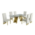 thumbnail image 1 of Clear Glass Dining Set with Table and 6 Cream Velvet Chairs, 1 of 3