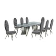 thumbnail image 1 of Clear Glass Dining Set with Table and 8 Gray Velvet Chairs, 1 of 4