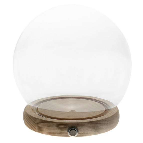 Clear Glass Dome Cloche with Wooden Base LED Light Display Case Home Decor