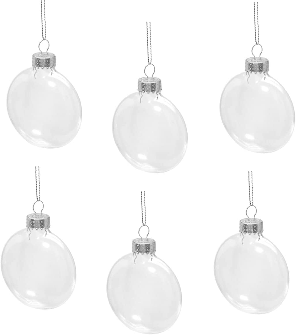 Clear Glass Flat Disc Ball Hanging Christmas DIY Ornaments Dia 80mm ,Pack of 6, 8cm