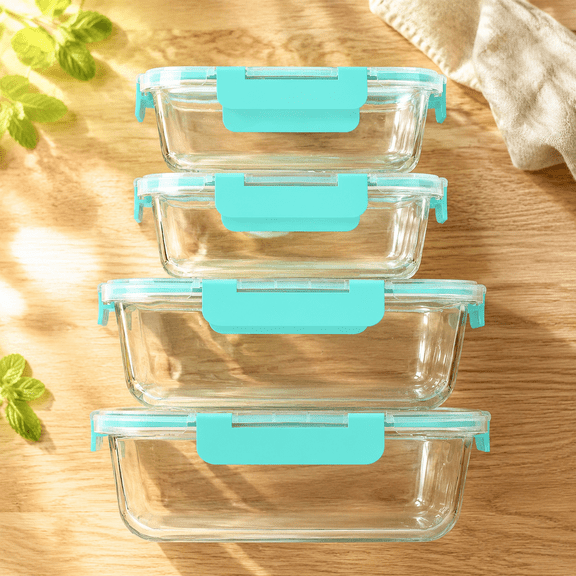 Clear Glass Food Storage Container Set, 80 Oz & 36 Oz Sizes, 4 Pack