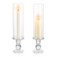 thumbnail image 1 of Clear Glass Hurricane Candlestick Holder Pillar Candle Holder Set of 2 Tall Taper Candle Stick Candle Holder with Hurricane Chimney for Wedding Dinning Home Party Centerpieces Table Decor, 1 of 8