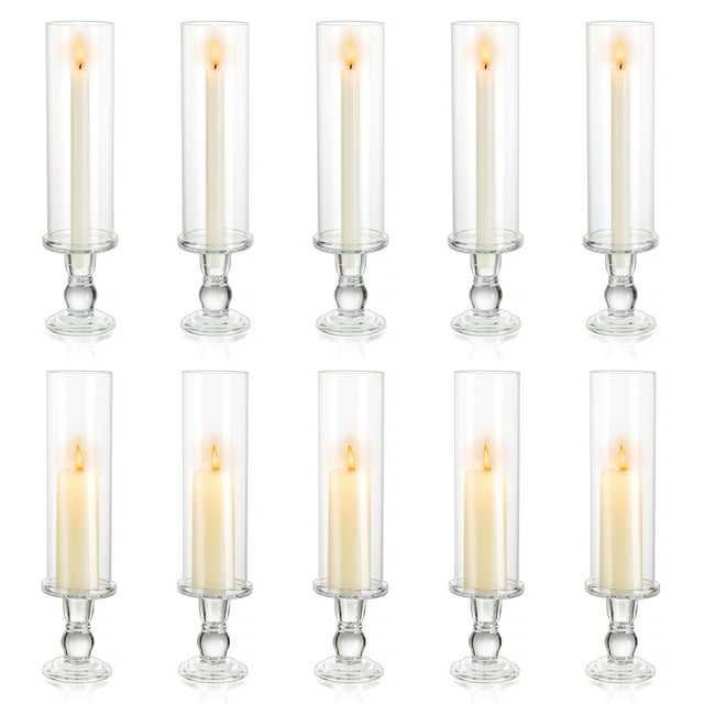 Clear Glass Hurricane Candlestick Holder Pillar Candle Holder Set of 10 ...