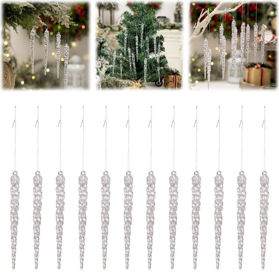 Clear Glass Icicle Christmas Ornament Set of 12/ 12Pcs Christmas Decoration Transparent Icicle Pendants