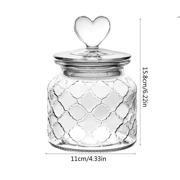 Clear Glass Jar with Heart-Shaped Lid,6.22x4.33" Hearts Cute Cookie Jar,Candy Food Snacks Storage Jar,Perfect for Coffee Beans,Nuts,Cookies,Spices,Candy,Sugar,Tea,Valentines Mother's Day Gift