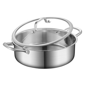Clear Glass Lid Stainless Steels Family Hot Pot with Divider Double Cooking Pan