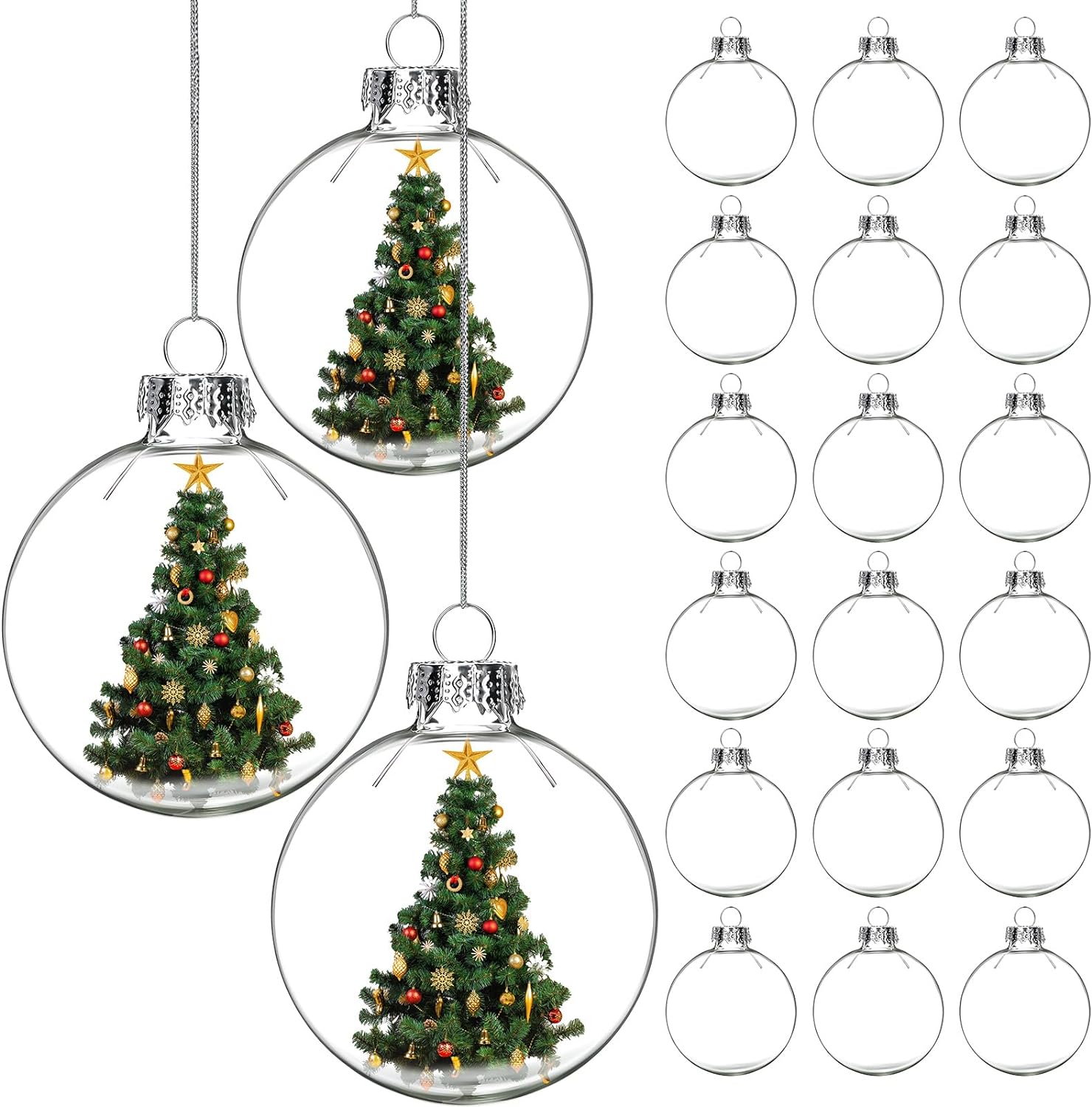 Clear Glass Ornament Balls DIY Christmas Craft Fillable Flat Disc (24