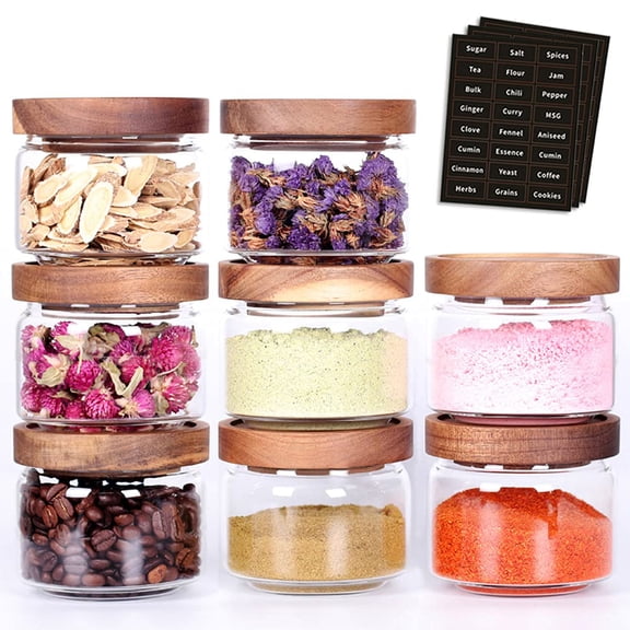 Clear Glass Pantry Storage Jars With Acacia Wood Lid, Airtight Set of 3