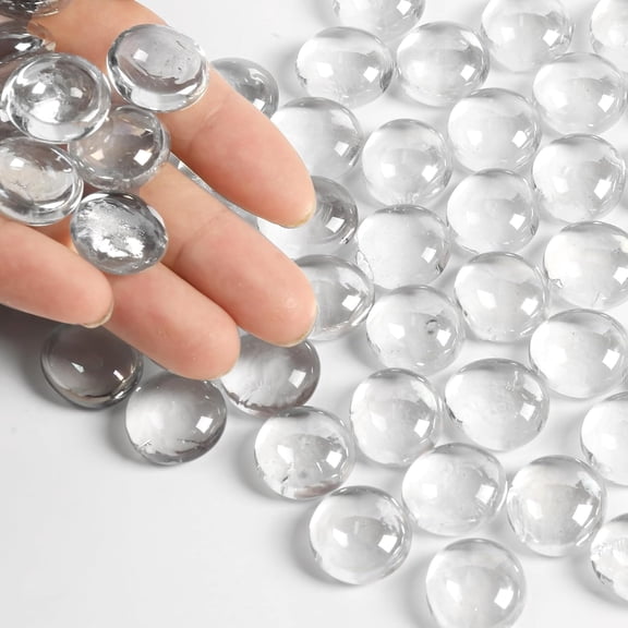 Clear Glass Pebbles, Flat Glass Marbles, Decorative Glass Gem Stones for Vase Fish Tank Fountains Crafts Centerpieces Fire Pit and Home Decor