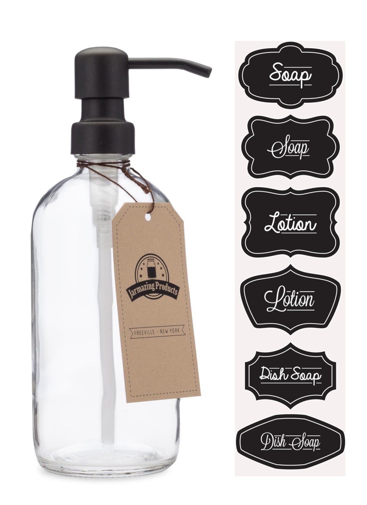 Clear Glass Pint Jar Soap and Lotion Dispenser with Black Metal Pump