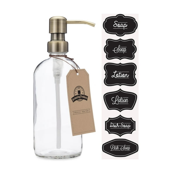 Clear Glass Pint Jar Soap and Lotion Dispenser with Metal Pump (Brass)