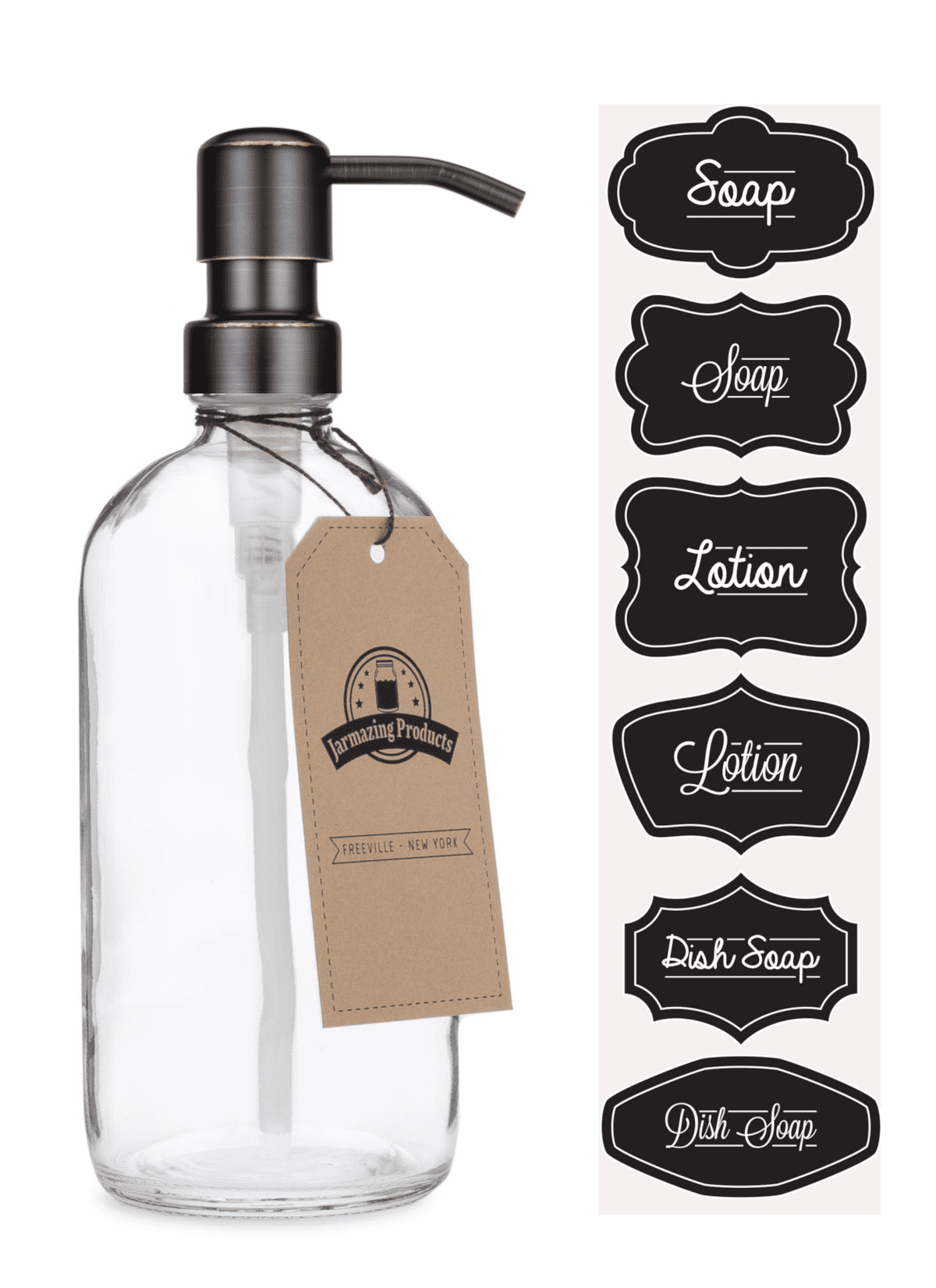 Clear Glass Pint Jar Soap and Lotion Dispenser with Oil-Rubbed Bronze Metal Pump