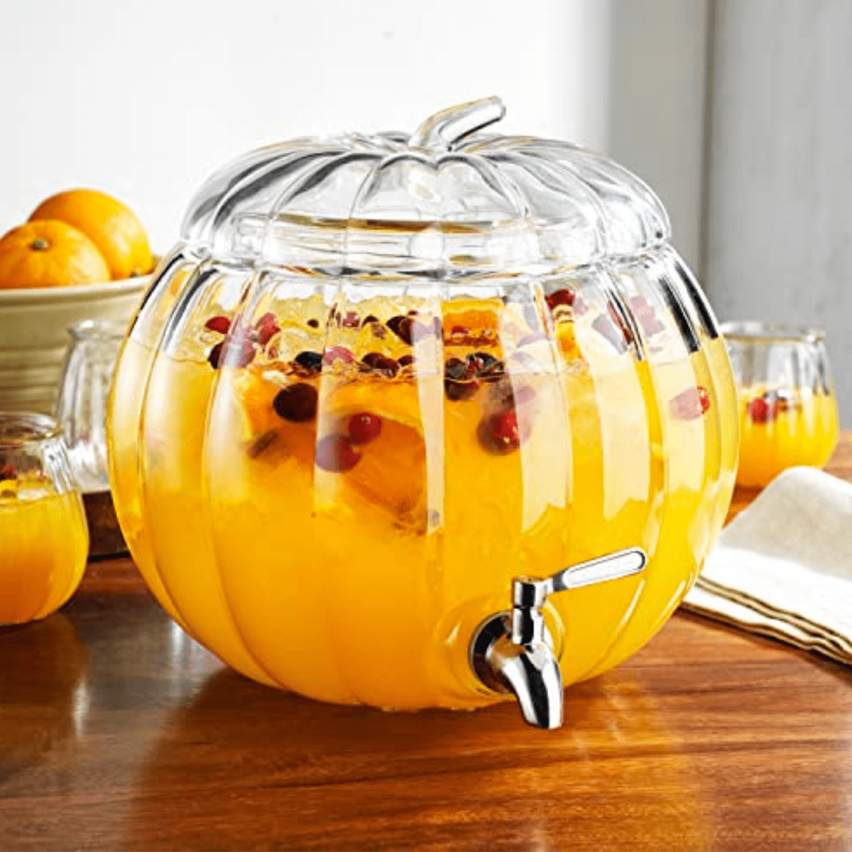 Clear Glass Pumpkin Ice Cold Jug Beverage Dispenser With Stainless ...