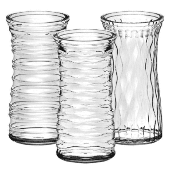 Clear Glass Rose Vase, 9.75 Inch Cylinder, 4.25 Inch Opening, Textured  Design, Glossy Finish, 2 Pieces (2x 9.75)