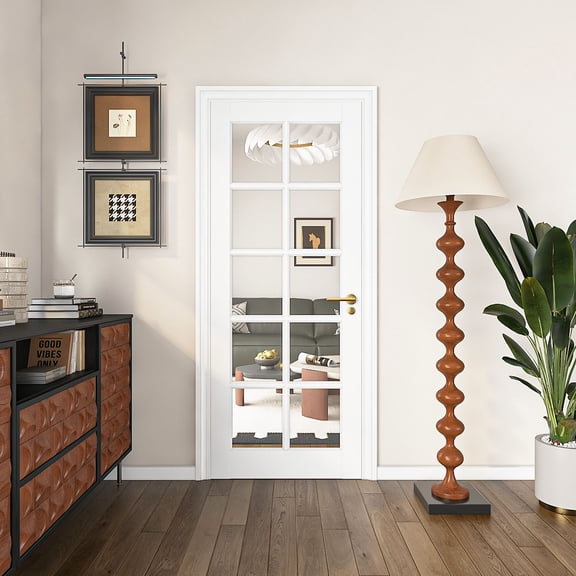 28" X 80" Clear Glass Slab Door, 10-Lite Interior Doors Solid Wood French Slab Door