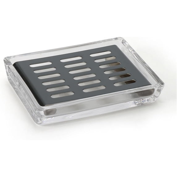 Clear Glass Soap Dish with SUS304 Stainless Steel Tray Rectangular Soap Holder for Bathroom Counter, Shower, Kitchen(Black)