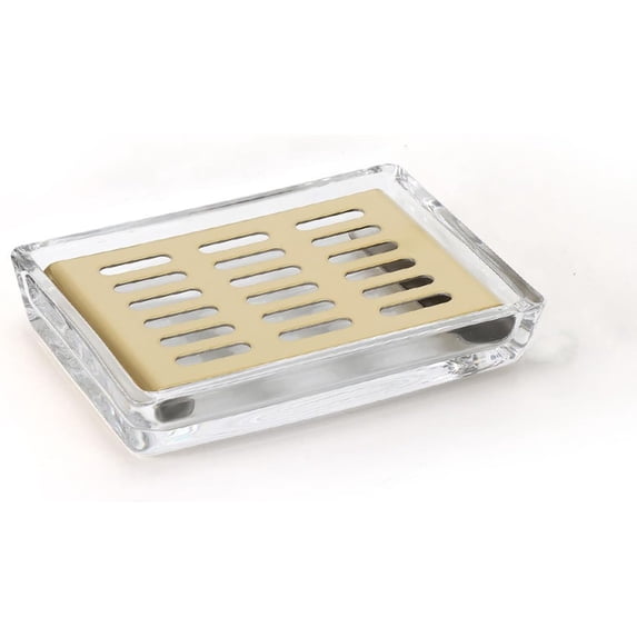 Clear Glass Soap Dish with SUS304 Stainless Steel Tray Rectangular Soap Holder for Bathroom Counter, Shower, Kitchen