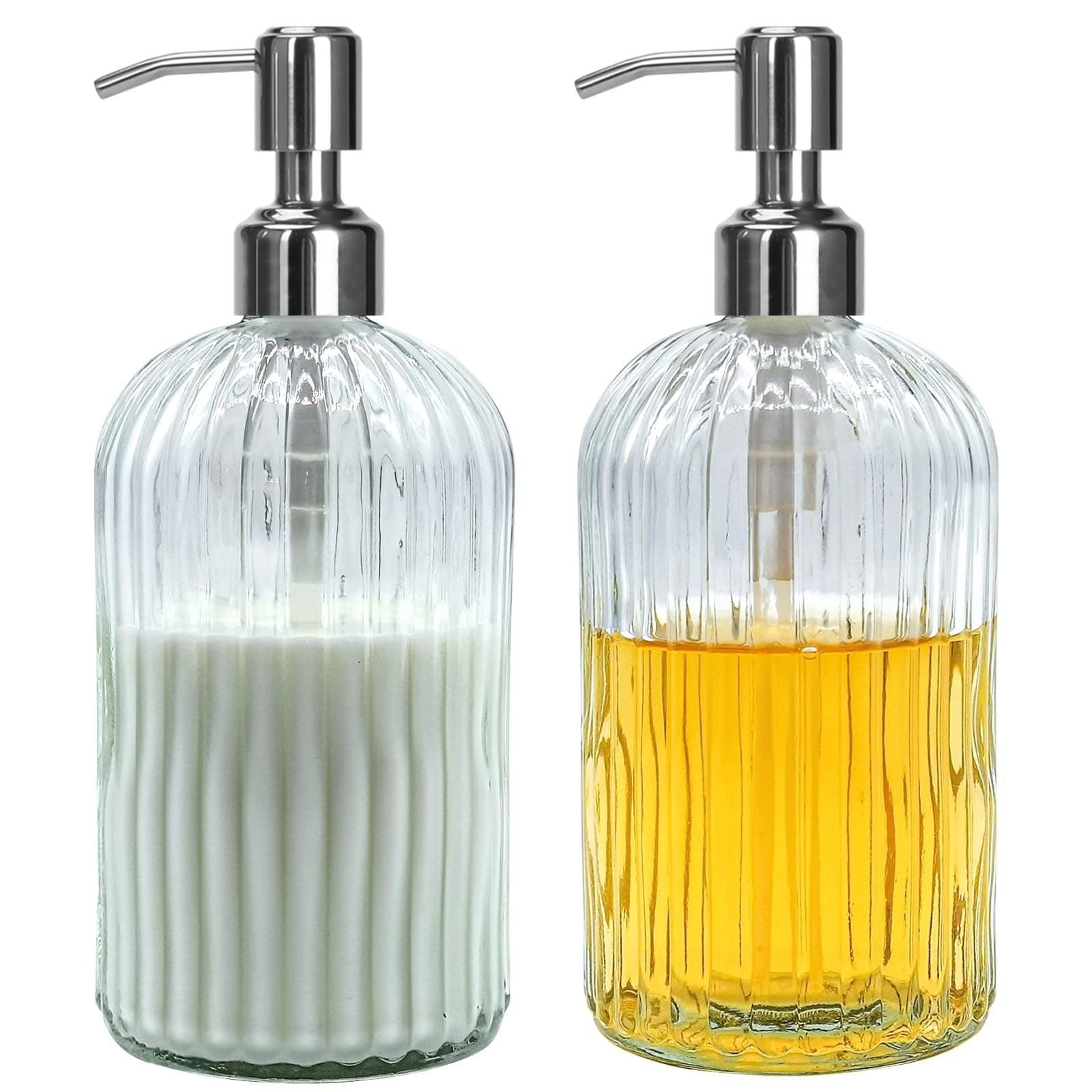 Clear Glass Soap Dispenser 18 oz, 2 Pack Hand Dish Soap Dispensers ...