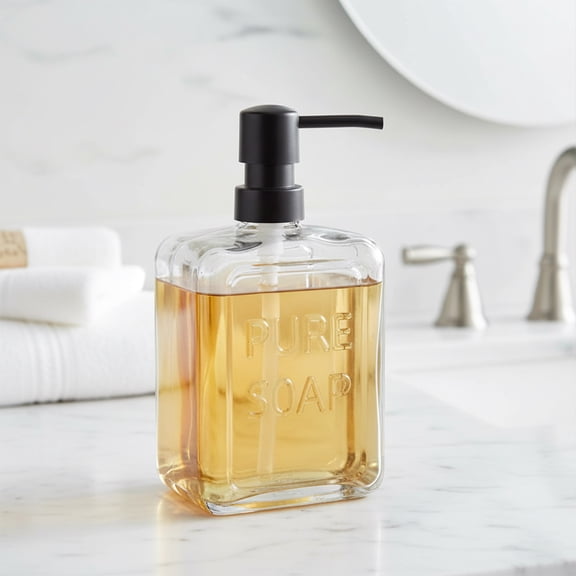 Clear Glass Soap Dispenser PURE SOAP 18 FL OZ